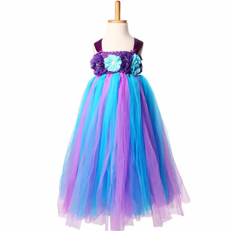 Purple Turquoise Flower Girl Tutu Dress Peacock Style Girls Ball Gown (4)
