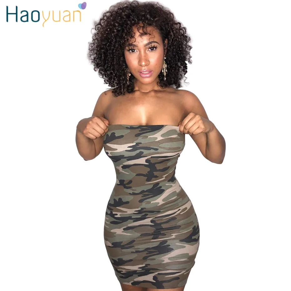 

HAOYUAN Camouflage Off Shoulder Sexy Dress 2019 Women Summer Vestidos Sundress Mini Party Dress Backless Club Bodycon Dresses