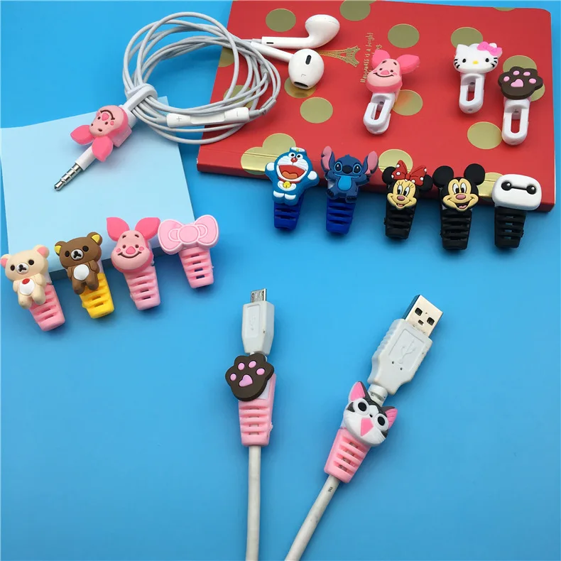 

10Pcs Fashion Cute Cartoon USB Cable Protector Cover Case For Apple Iphone 5 5s 6 6s Charger Data Cable Earphone Cable Winder