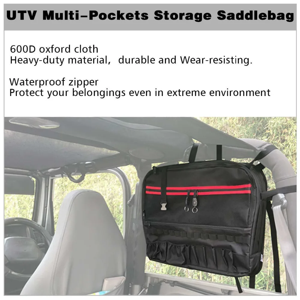 

Chuang Qian Right Side Roll Bar Tool Storage Bag Multi-Pockets Saddlebag Organizers Cargo for Jeep Wrangler JK TJ LJ 2-Door