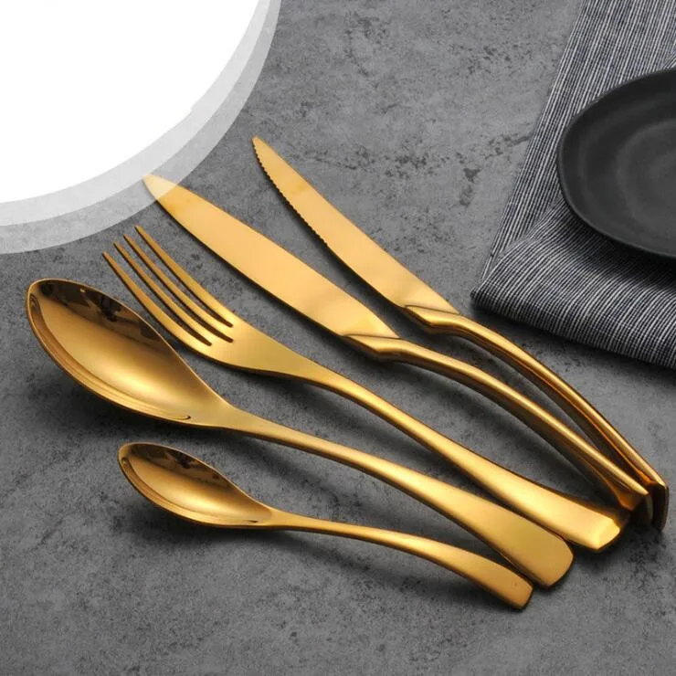 Набор столовых приборов из нержавеющей стали благородного качества, посуда золотого цвета, столовая посуда, вилка в западном стиле, нож