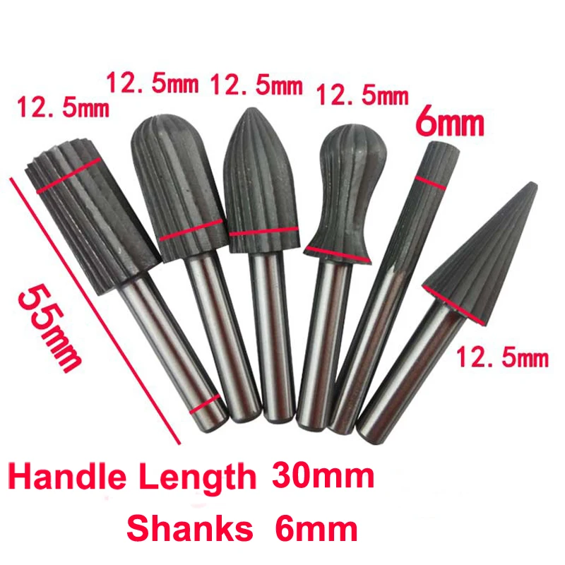 6pcs High Carbide Rotary Burrs Die Grinder Carving Cutter Bit 6mm Shank