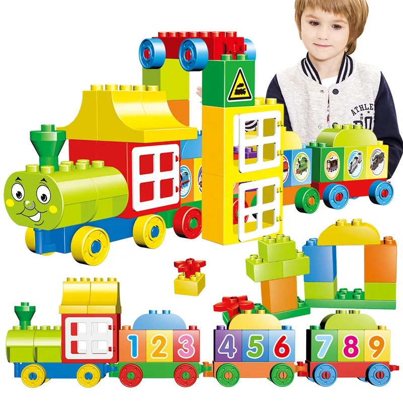 

Large particles Number / Letter Train Building Blocks Bricks Educational Baby City Toys Compatible With Legoings Duplo