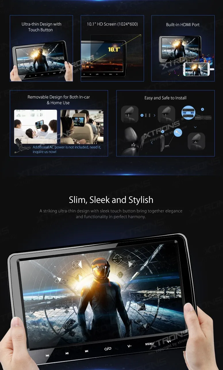 Excellent XTRONS 1 Pair Universal 10.1 inch HDMI HD Screen headrest car dvd player Monitor USD FM SD + 2 IR Headphones 1 Excellent XTRONS 1 Pair Universal 10.1 inch HDMI HD Screen headrest car dvd player Monitor USD FM SD + 2 IR Headphones 1