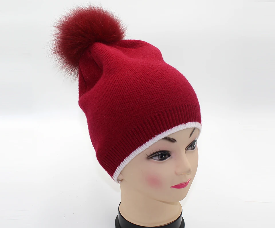Winter Hats For Girls Skullies Knitt Wool Pom Poms Beanies Female Real Fox Fur Pompon Hat For Women 2018 New (18)