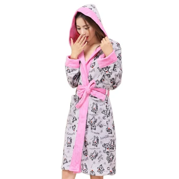 

Sexy Purple winter hooded bathrobe women Thicken flannel cute cats ladies bathrobes robes homewear dressing gown women