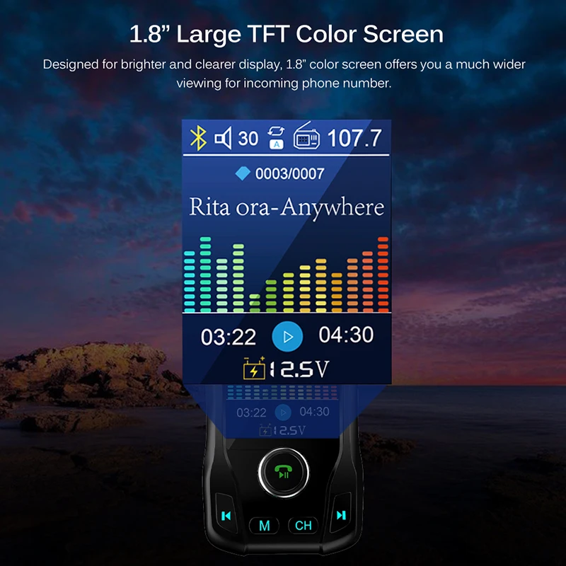 Onever Цвет Экран fm-передатчик Беспроводной Bluetooth Handsfree Car Kit 360 Поворотный Автомобиль MP3 аудио с 5 V 3,1 A Dual USB зарядки