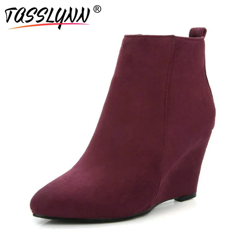 

TASSLYNN 2019 Western Style Women Boots Zip Square High Heels Ankle Pointed Toe Shoes Ankle Boots for Women Winter Boots 34-43