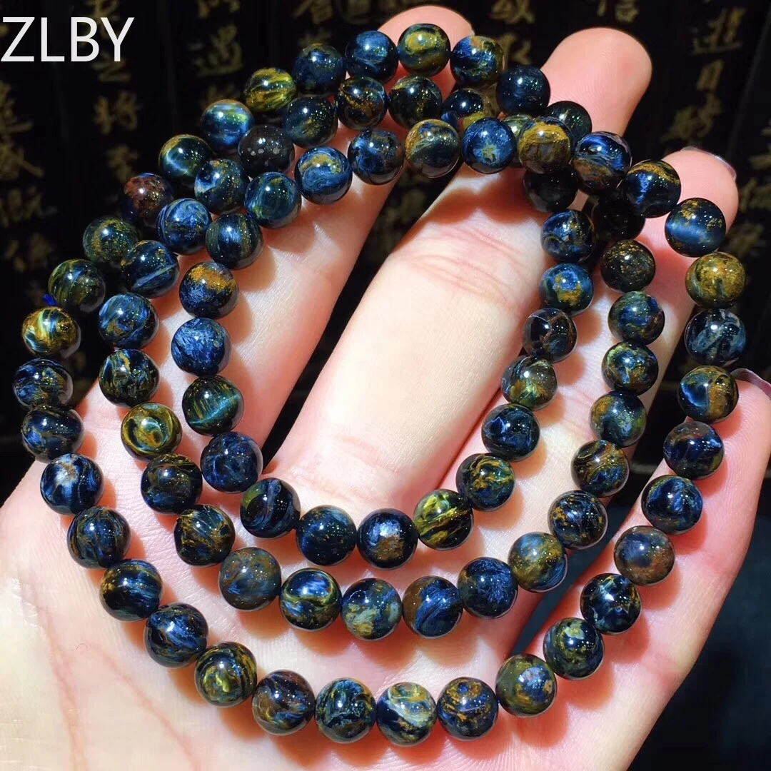

B31488 6.5mm Natural Crystal Namibia Pietersite Bracelet Blue Red Beads Stone Round Bead Bracelets Man Women