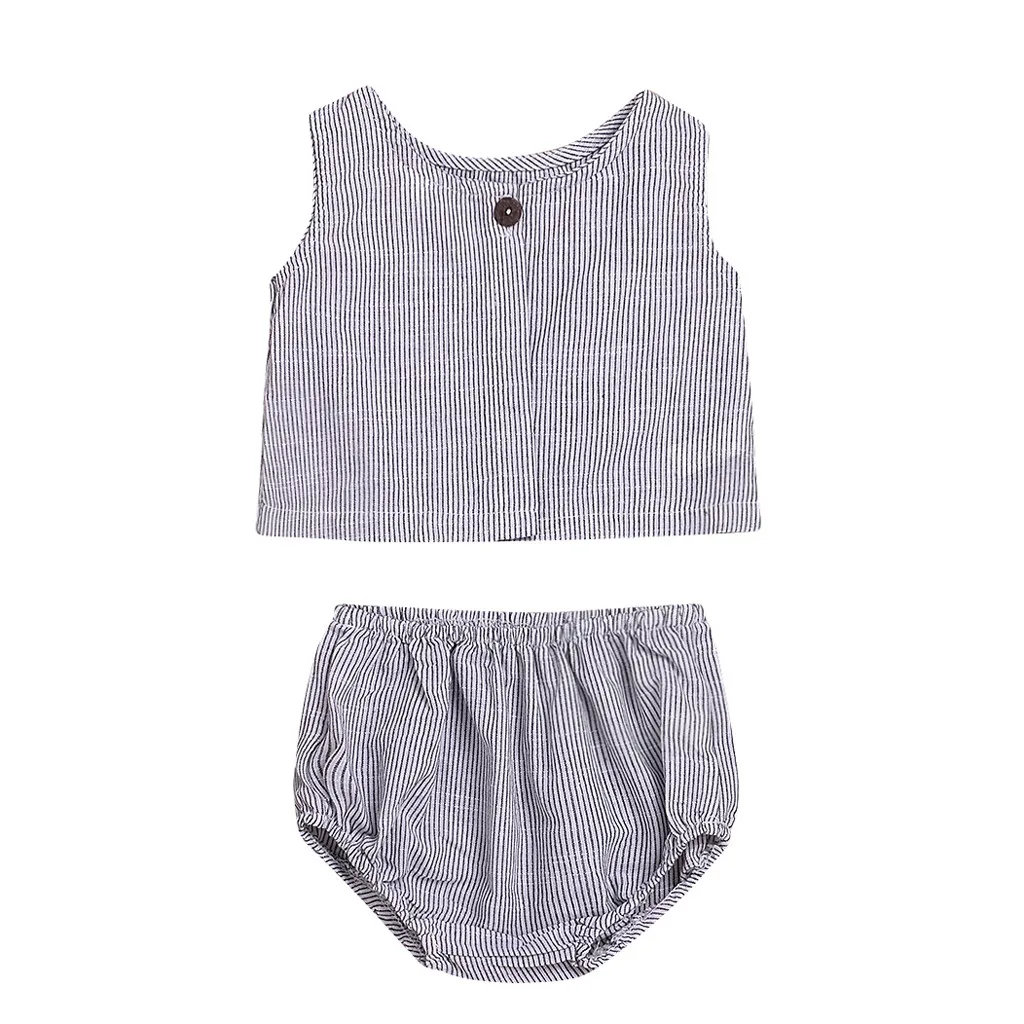 

Infant baby girl fashion summer clothes Kid Girl Straps Solid Ruffle Striped Vest Tank Tops+Shorts Outfits girls clothing sets