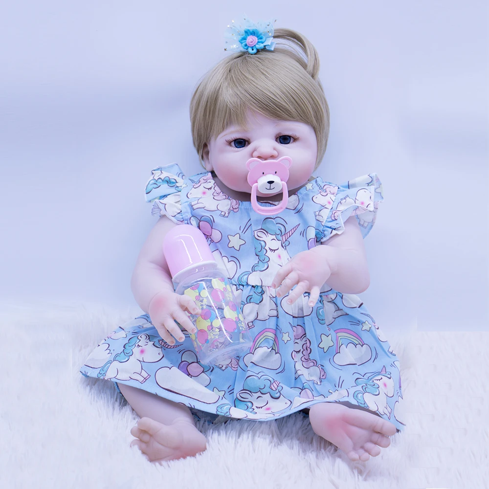 22'' 55cm Silicone cloth Body Reborn Baby Doll Realistic blonde girl  Dolls bebe Gift For boy children Birthday gift accompany l