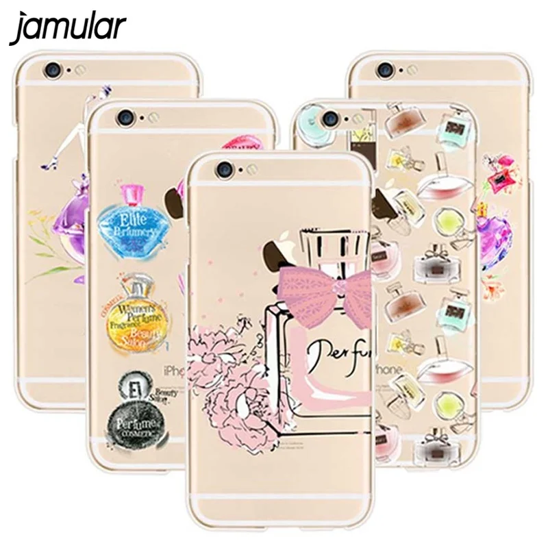 

JAMULAR Luxury Perfume Bottle Pattern Clear Crystal Soft Case Cover For iPhone 6 6s Plus Transparent TPU Coque Phone Cases