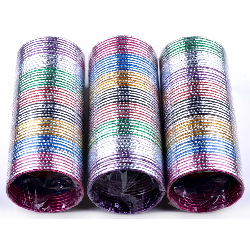 

Wholesale 50pcs/lot Colorful Loop Bangle Indian Dance Thin Bangle Cuff Chromatic Aluminum Craved Charm Bracelet Women Jewelry