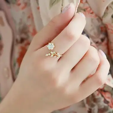 Очаровательное Золотое серебряное кольцо для женщин оливковое дерево ветка листья Открытое кольцо для женщин девушка обручальные кольца регулируемое; кулак ювелирные изделия на палец