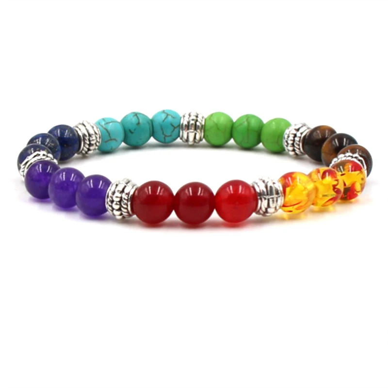 NIUYITID Colorful Beaded Chakra Bracelet Men With Natural Lava Stone Beads Yoga Hologram Braclet Women Men Jewelry (3)