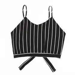 Полосатый Разделение Tie Back Crop Cami Top Для женщин Повседневное Спагетти ремень лук топ, жилет 2018 Лето узел пляжный жилет