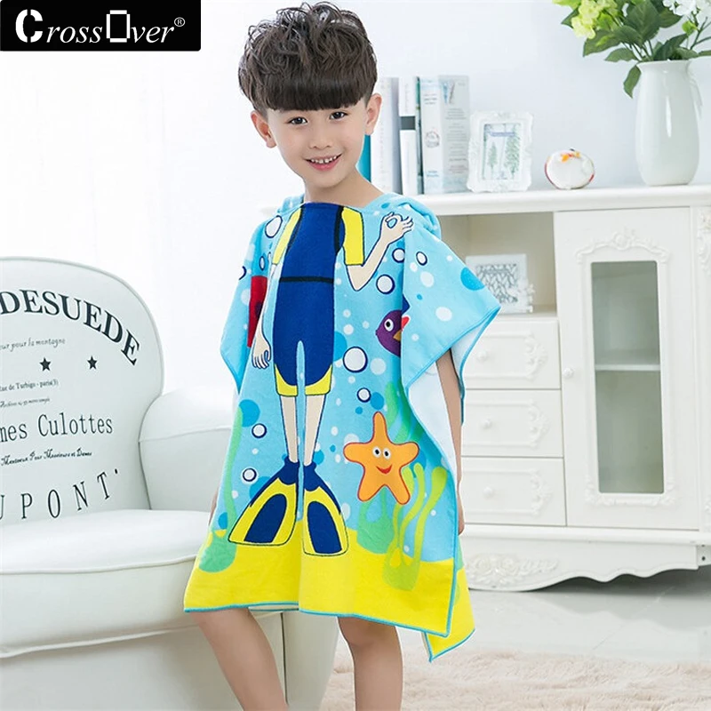 Baby Children Bath Beach Towel Hoody Cloak Poncho Shark Mermaid
