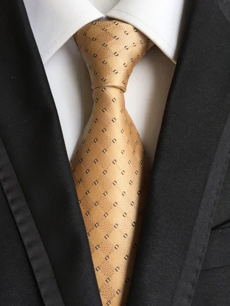 8 см классические традиционные галстук Высочайшее качество ткани галстук золотой шампанское с сетками шашки