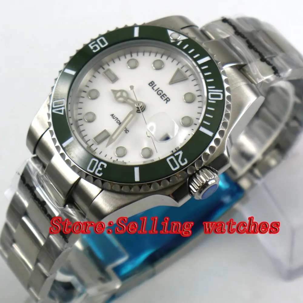 40mm Bliger white Dial green ceramic bezel Sapphire Glass Date Window Automatic Movement Men's Mechanical Wristwatches 40mm Bliger white Dial green ceramic bezel Sapphire Glass Date Window Automatic Movement Men's Mechanical Wristwatches