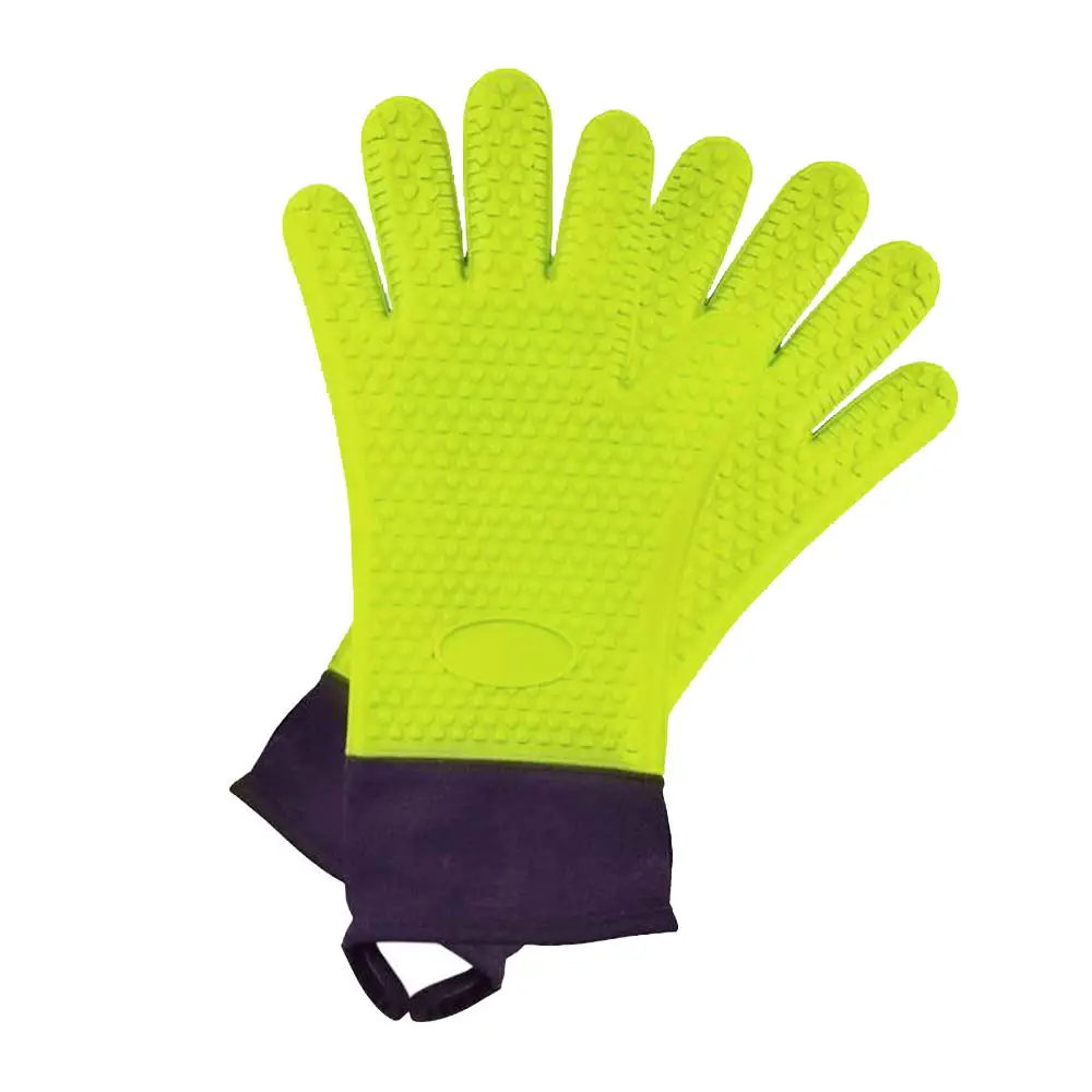 1 пара термостойкие силиконовые перчатки для барбекю для Кухня барбекю, печь кулинарные рукавицы - Цвет: Цвет: желтый
