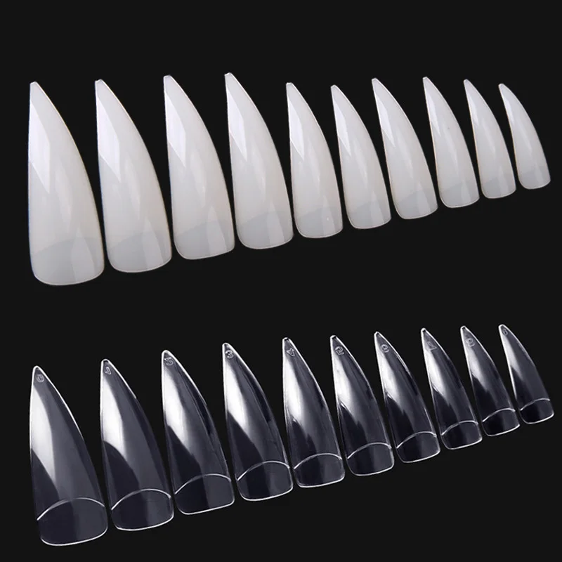 

600Pcs/Bag ABS Artificial Half Cover Oval Point Nail Tips Natural Color Acrylic French Type Long False Stiletto False Nails Tip