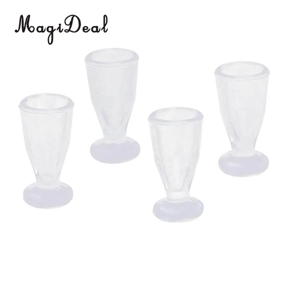 4 Pieces Plastic 1/12 Scale Dollhouse Miniature Juice Glass Ice Cream Cups Tableware for Dolls House Accessory Furniture Decor