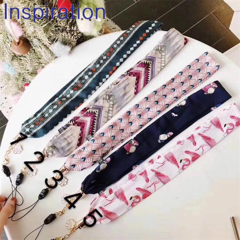 

Flower Pearl Buckle Scarf Neck Straps Lanyard For iPhone Series Flamingo peacock Phone Belt Hang Chain Key ID PASS Card Straps
