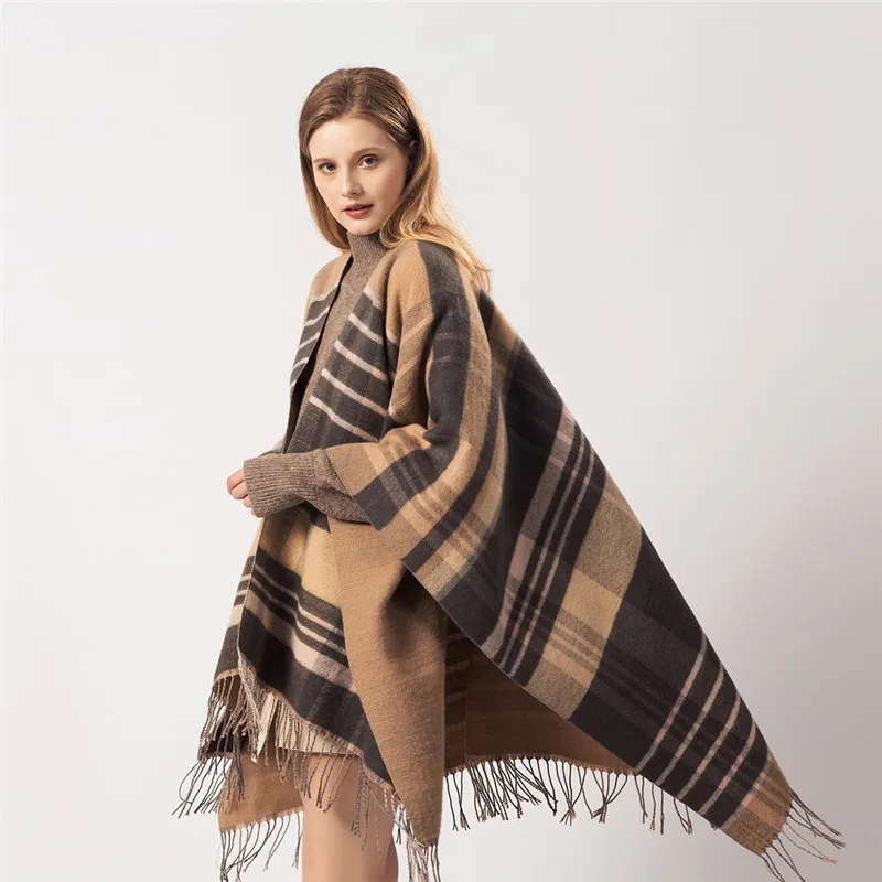 

2019 New Design Autumn Winter Warm Striped Ponchos And Capes For Women Oversized Shawls Wraps Cashmere Pashmina Female Bufanda