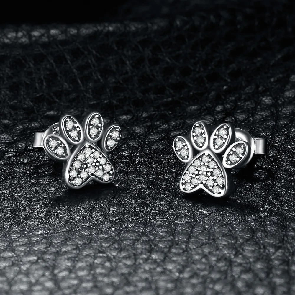 JewelryPalace Vintage Dog Paw Fingerprint Pave 0.2ct Cubic Zirconia Stud Earrings 925 Sterling Silver Hot Gifts For Momen/Girls