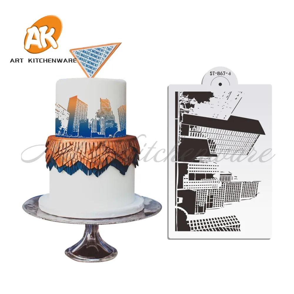 

New High-rise Designs Stencil Wedding Cake Stencil,Reusable City Cucoloris Stencil,Building Fondant Cake Decorators ST-867-4