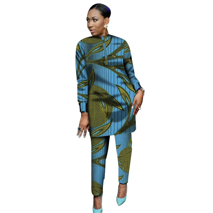 

Fashion Women African Print Clothing Tops+Pants Set Long Sleeve T-Shirt And Pants Sets Ankara Costume Africa Style Women Clothes
