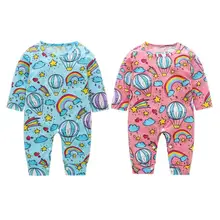 2018 Winter Child Ladies Garments Trend Cute Rainbow Print Lengthy Sleeve Child Rompers O-Neck Fundamental Heat Infants Jumpsuit Outfits