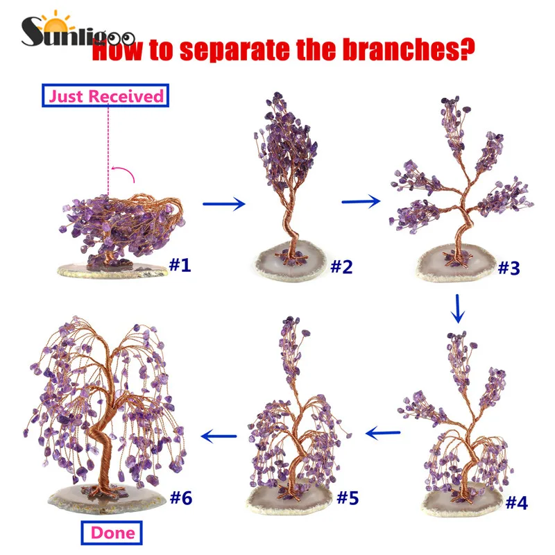 Sunligoo розовый кварц целебные Хрустальные Фигурки дерева драгоценный камень с натуральным агатом основа денежное дерево фэн-шуй украшения 5,12-6,29"
