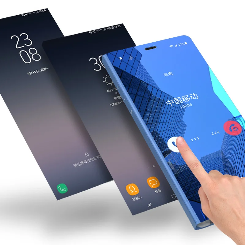 

Luxury Clear View Window Leather Smart Flip Mirror Phone Cases for Samsung Galaxy S9 S8 S10 S7Edge A7 2018 A5 2017 Note 9 Case