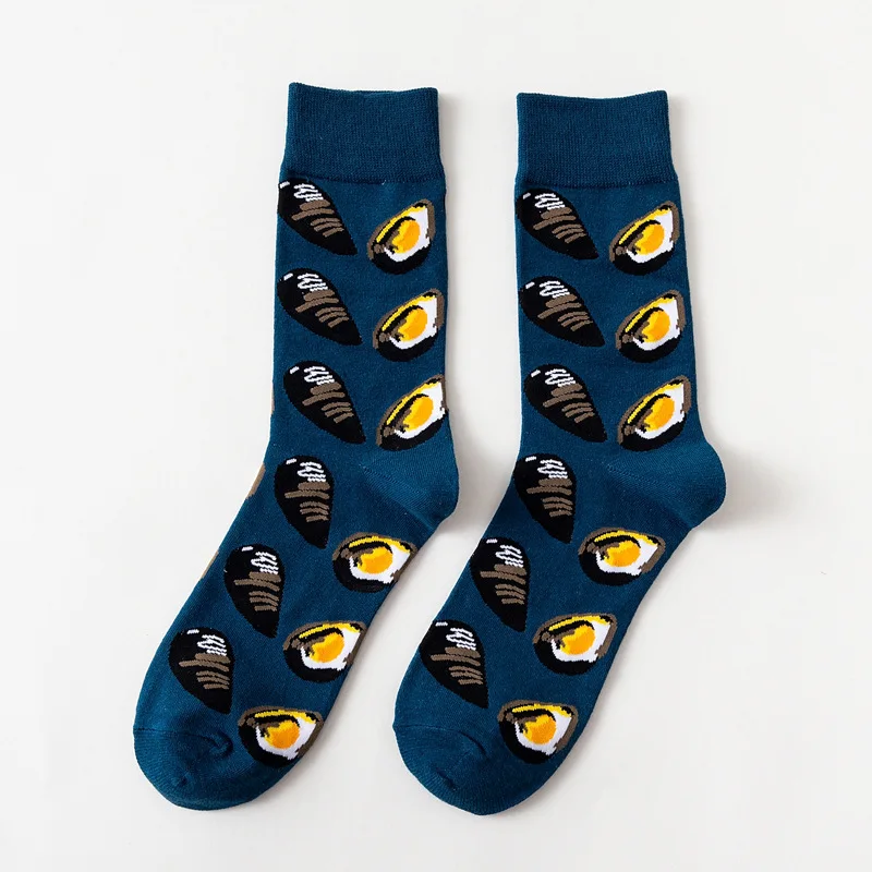1 пара Длинные цветные хлопчатобумажные носки мужские с рисунком рыбы счастливые Смешные классные сумасшедшие носки дышащие - Цвет: Blue Oyster