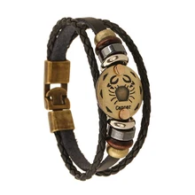 Newest Vintage 12 Zodiac Cancer Copper Alloy Leather Bracelet Punk jewelry For Women & Men Multilayer Easy Buckles FS001-6