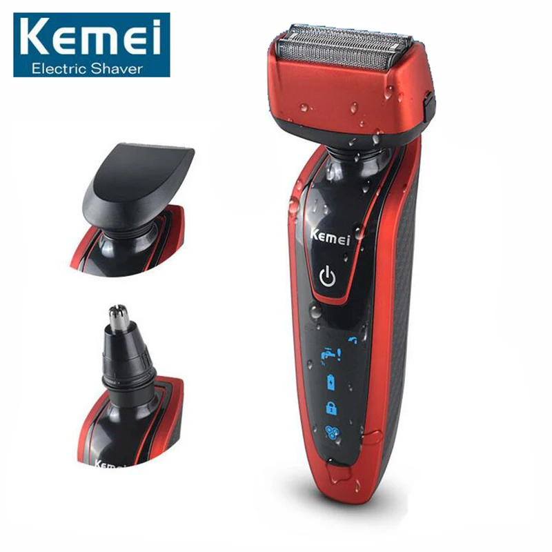 

Original Kemei KM5889 Triple Blade 3 In 1 Multifunction Shaver Razor with Nose Trimmer Sideburn Cutter for Men Face Care