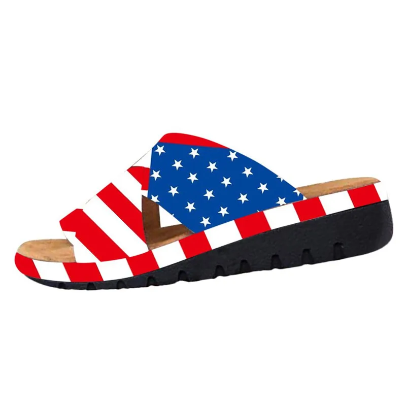 Летняя женская обувь Модные Винтажные женские сандалии и шлепанцы с толстой подошвой с американским флагом летняя пляжная обувь с открытым носком M#25