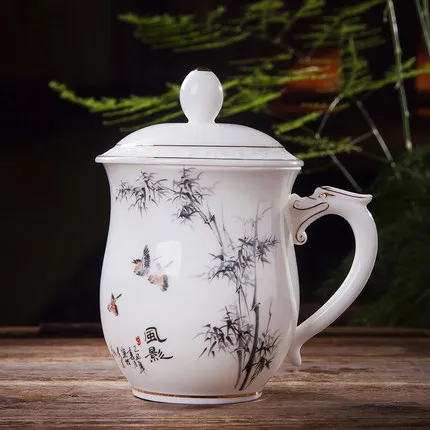 

Jingdezhen Crescent Cups Large Capacity Bone China Teacup Filter Ceramic Set With Lid Office Meeting Tea Cup G Box Packaging