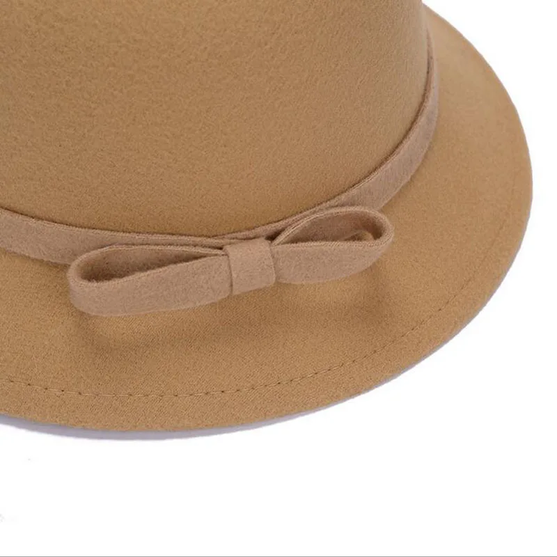 Vogue Дамская Женская винтажная шерстяная фетровая шляпа Боулер Дерби Fedora Trilby Bowknot Fedoras шляпа для женщин