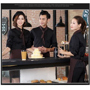 

10 set shirt & apron The cafe waiter overalls long sleeved hotel catering tea Western-style food fast-food Hot pot uniform suit