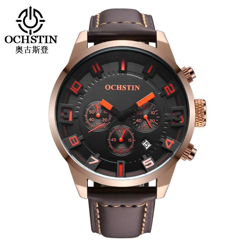 

OCHSTIN Brand New Fashion Casual Watch Man Sports Leather Chronograph Military Army Male Quartz-Watch Clock Hodinky Men Orologio