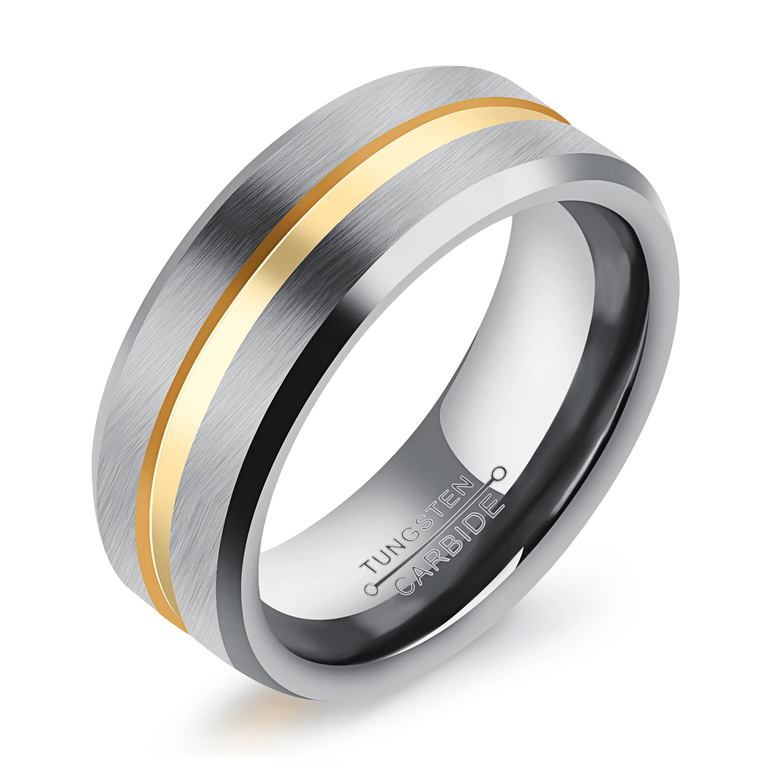 

Fashion Tungsten Men Rings Unique Design Steel Color with Gold color 8mm Width Size 8 To 12 Jewelry Band Gift For Men And Boy