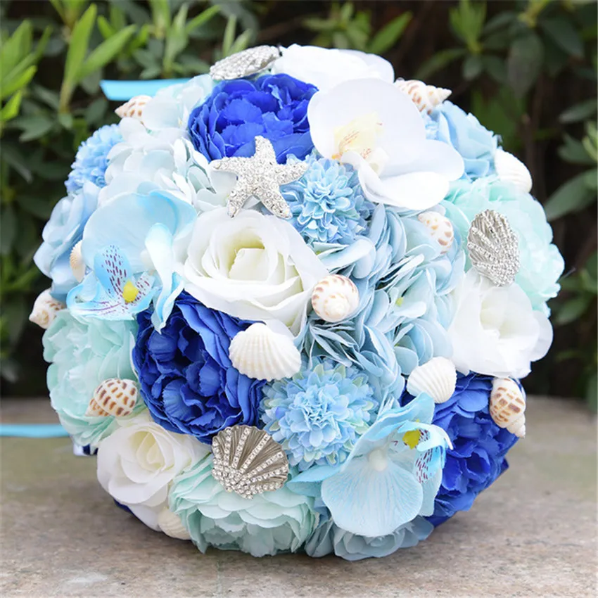 

Artificial flower blue flower sea bouquet wedding groom bride holding flower bridesmaid decoration party prop fake flowers