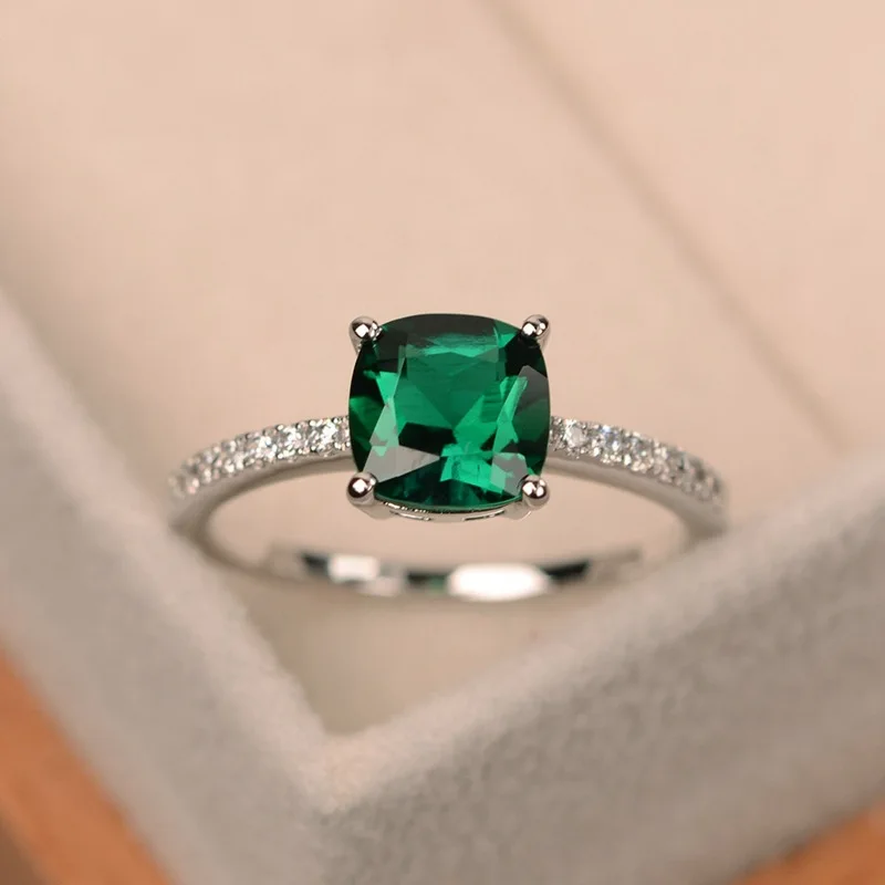 

Fashion Desgin Ring Big Square Green Stone Rings For Women Jewelry Wedding Engagement Gift Luxury Inlaid Stone Rings Dropshiping