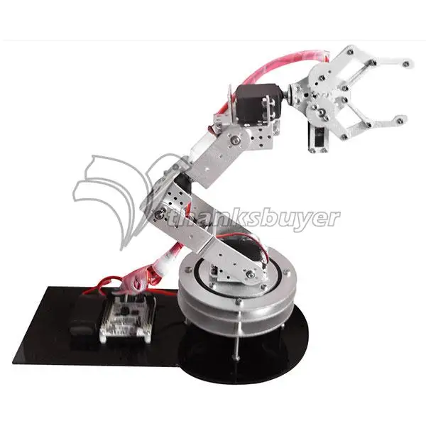 

Silver Metal Alloy 6 DOF Robotic Robot Arm Clamp Claw & Swivel Rotatable Stand Mount Kit with Metal Servo Horn