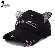 Горный хрусталь Snapback милые кошачьи уши мультфильм набор шнек бейсболки женские повседневные Трициклические кепки от солнца колпачки кости Casquette для женщин
