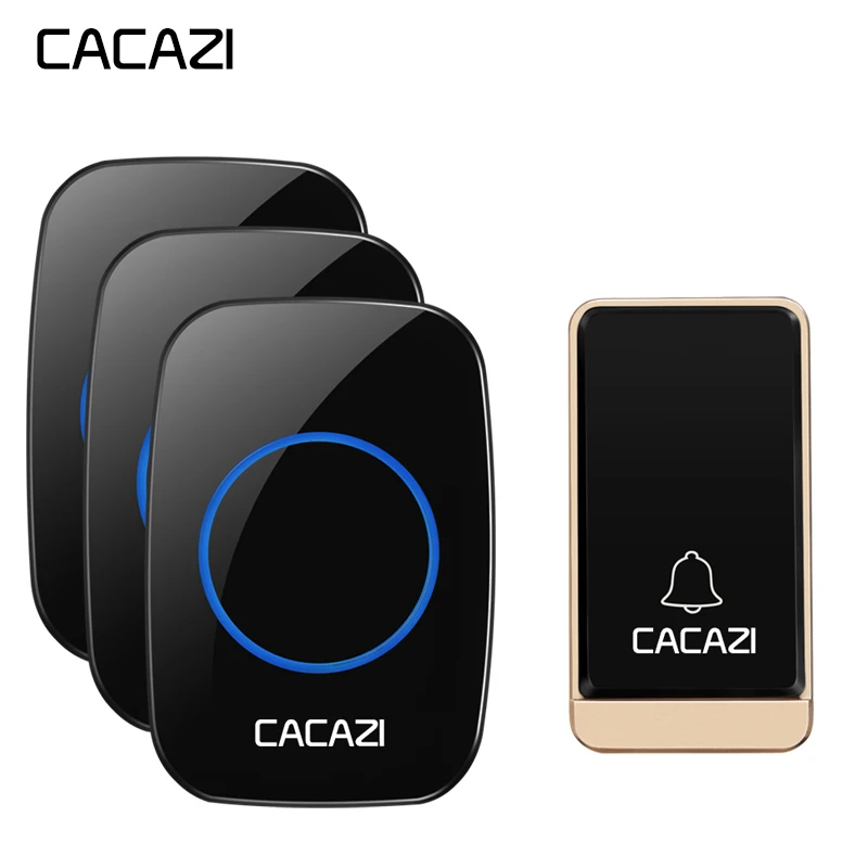 

CACAZI Self-powered Wireless Waterproof Doorbell LED light No battery 1 Button 3 Receivers EU Plug Cordless DoorBell 200M Remote