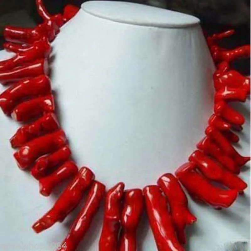 

Hot! Beauteous jewelry red coral Branches necklace 18" 654HG4H
