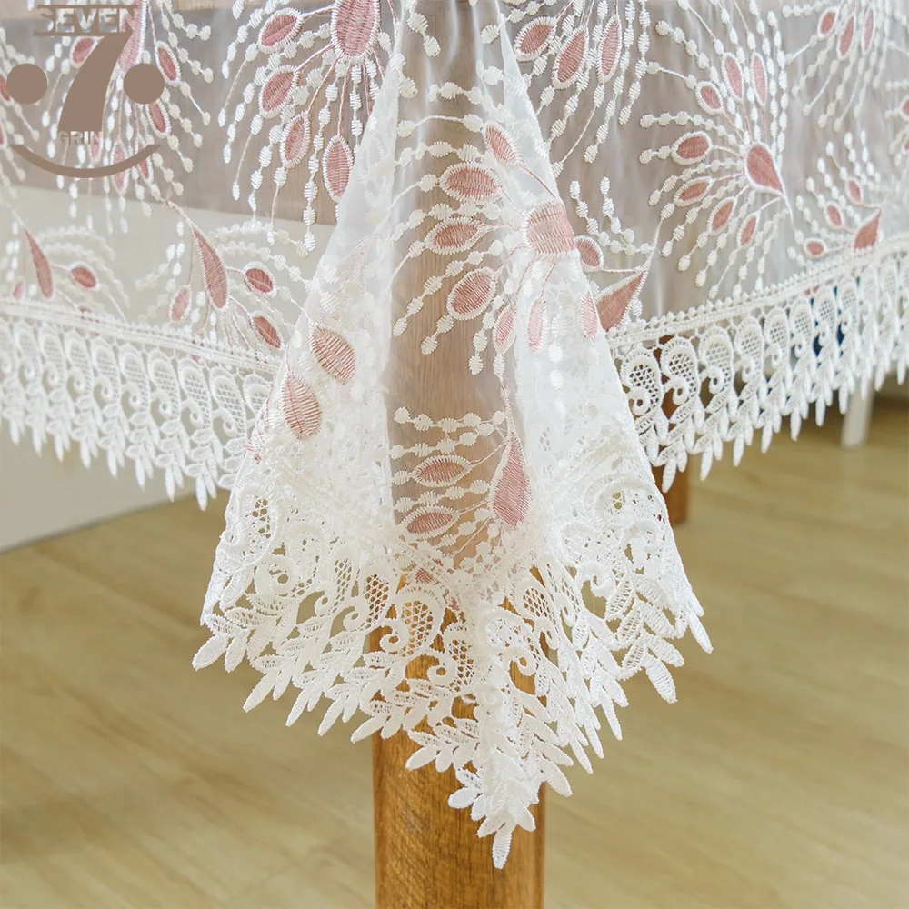 

Home Decorative Modern Style Organza Pink Peacock Embroidered Tablecloth